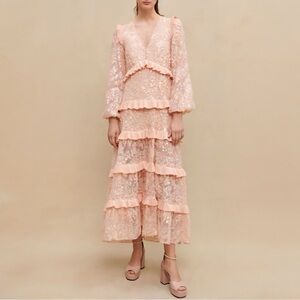 NWT Maje Long Ruffled Sequinned Maxi Dress Size 38 US 6